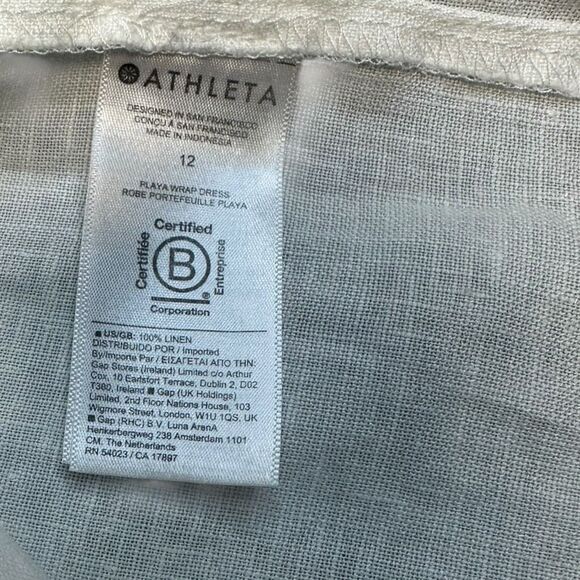 ATHLETA Women’s White Short Sleeve 100% Linen Playa Wrap Dress Size 12 Style #79 - Picture 5 of 6